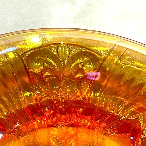 Carnival Glass Iridescent Marigold Divided Relish Dish with Handle Indiana Glass - Picture 5 of 9